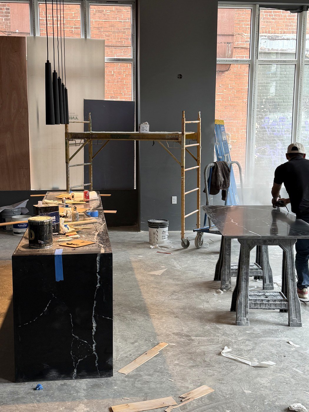 Stone counter and cabinet work in progress