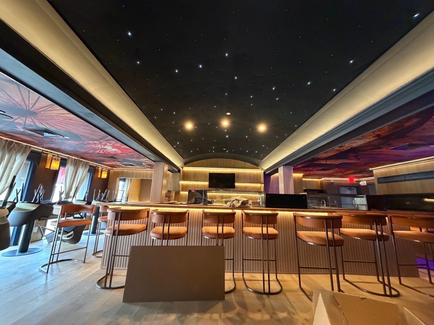 Finished Japanese restaurant bar and seating area