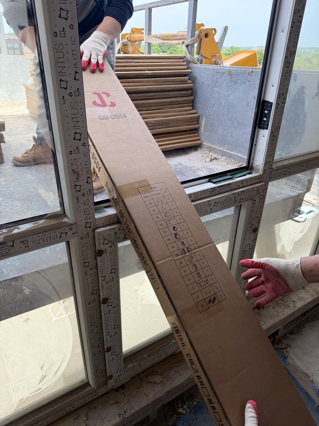 Shower glass door package moved into the building