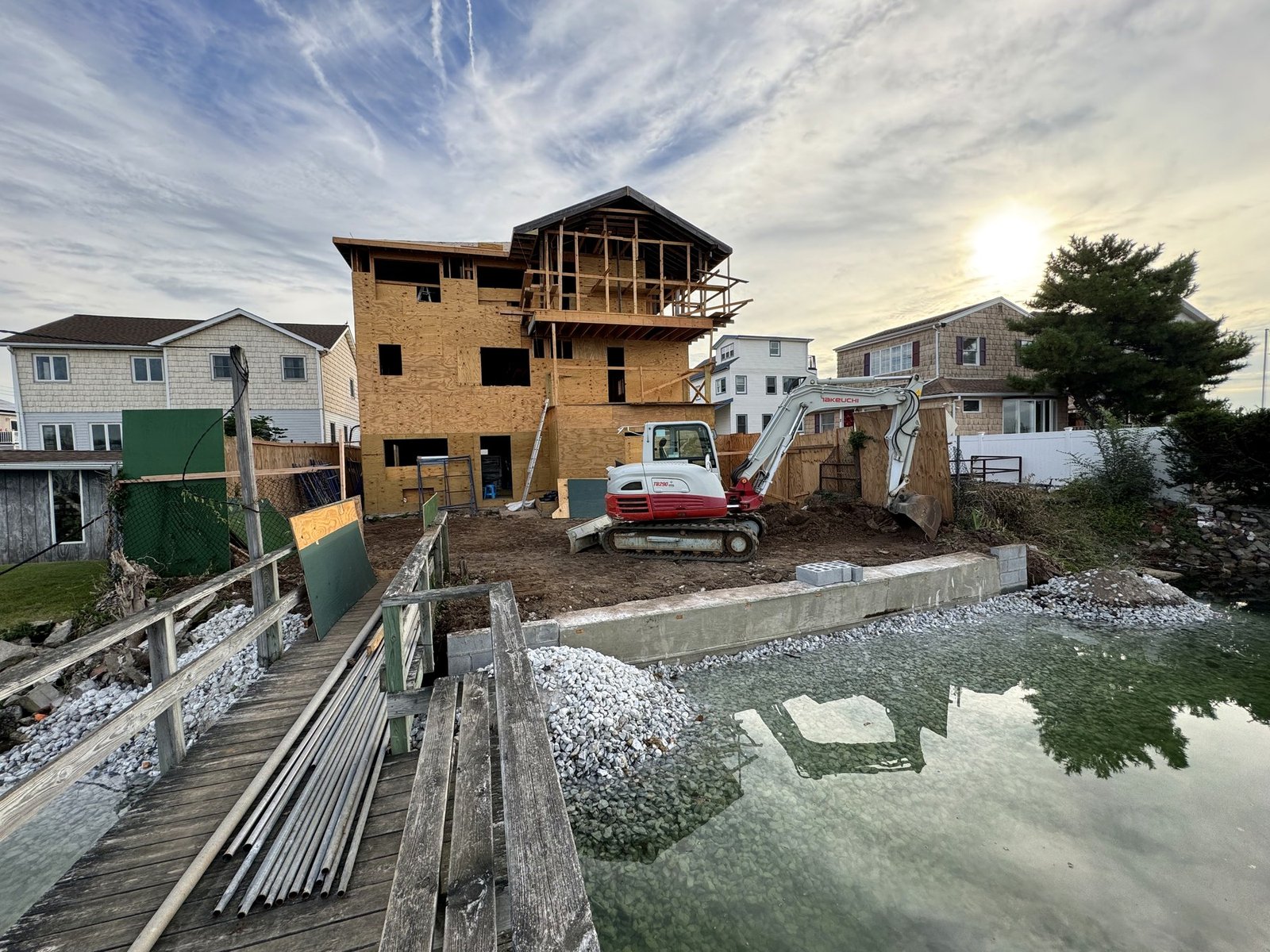 Large waterfront residential construction site
