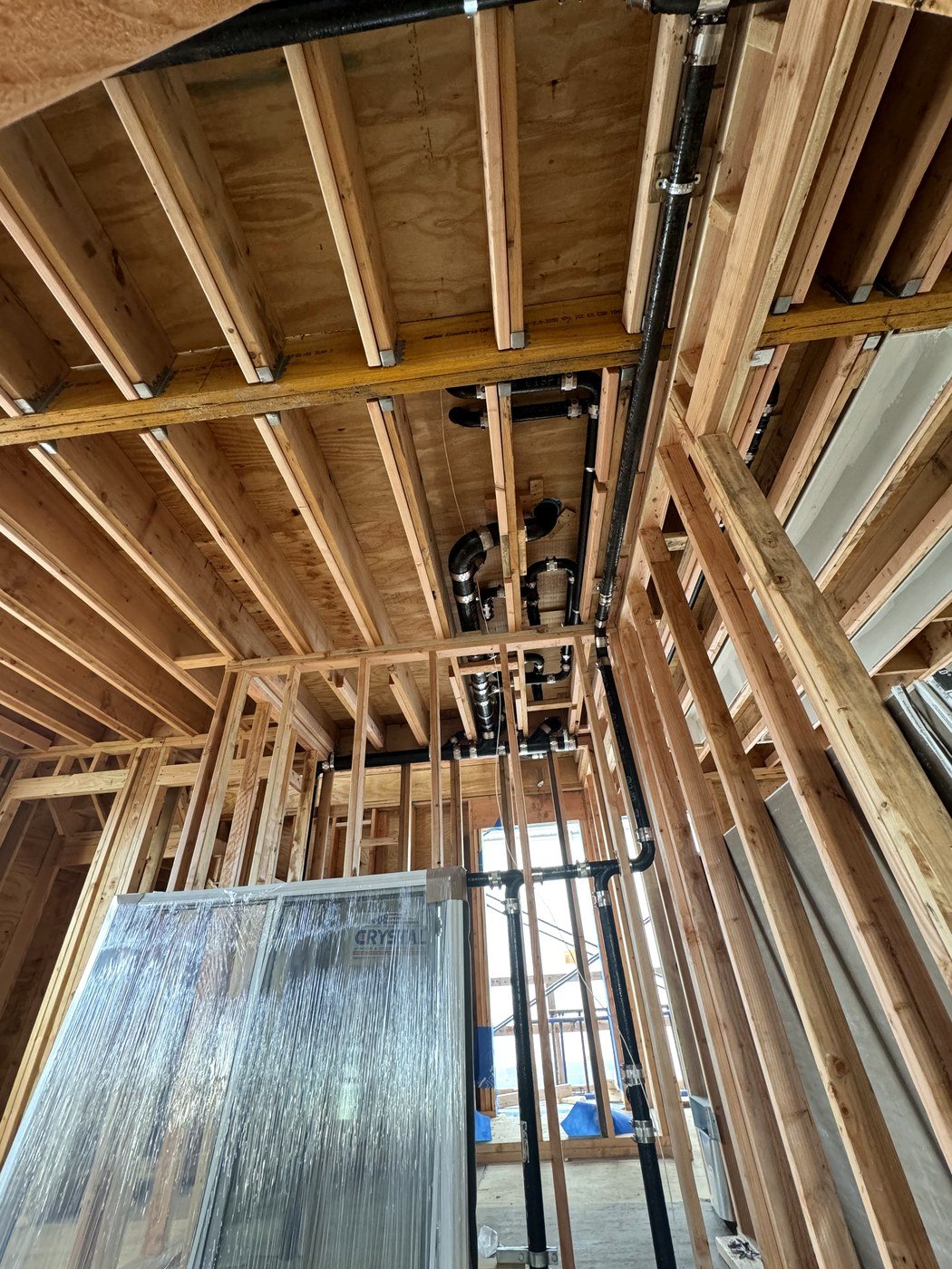 Overhead framing and plumbing rough-in