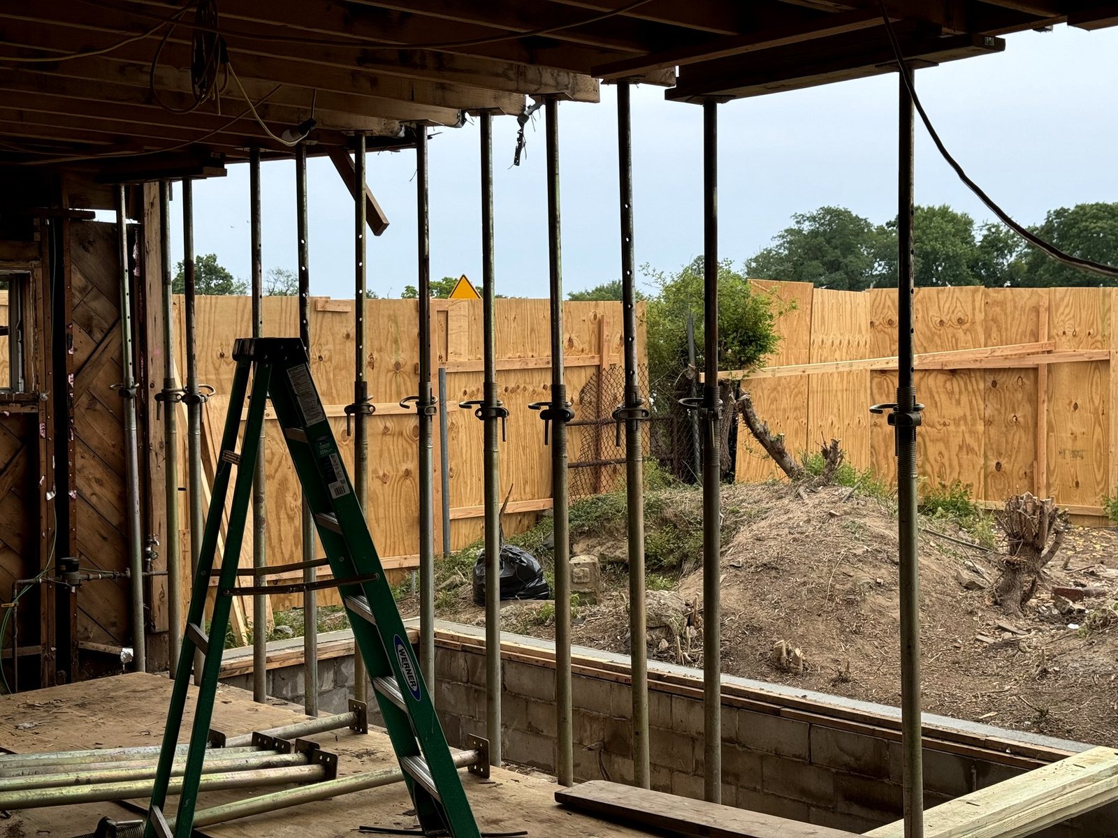 Wall framing with exterior work visible