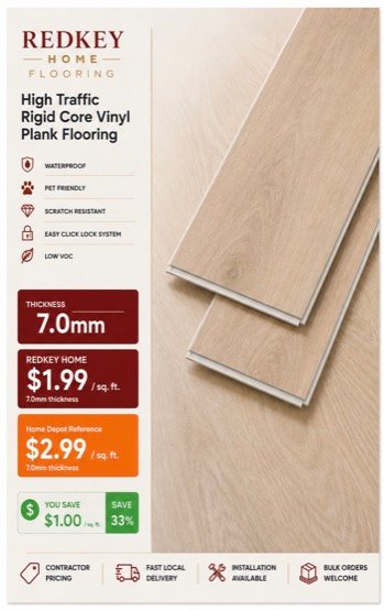 REDKEY HOME 7.0mm rigid core vinyl plank flooring