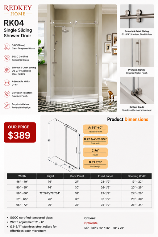 RK04 single sliding shower door